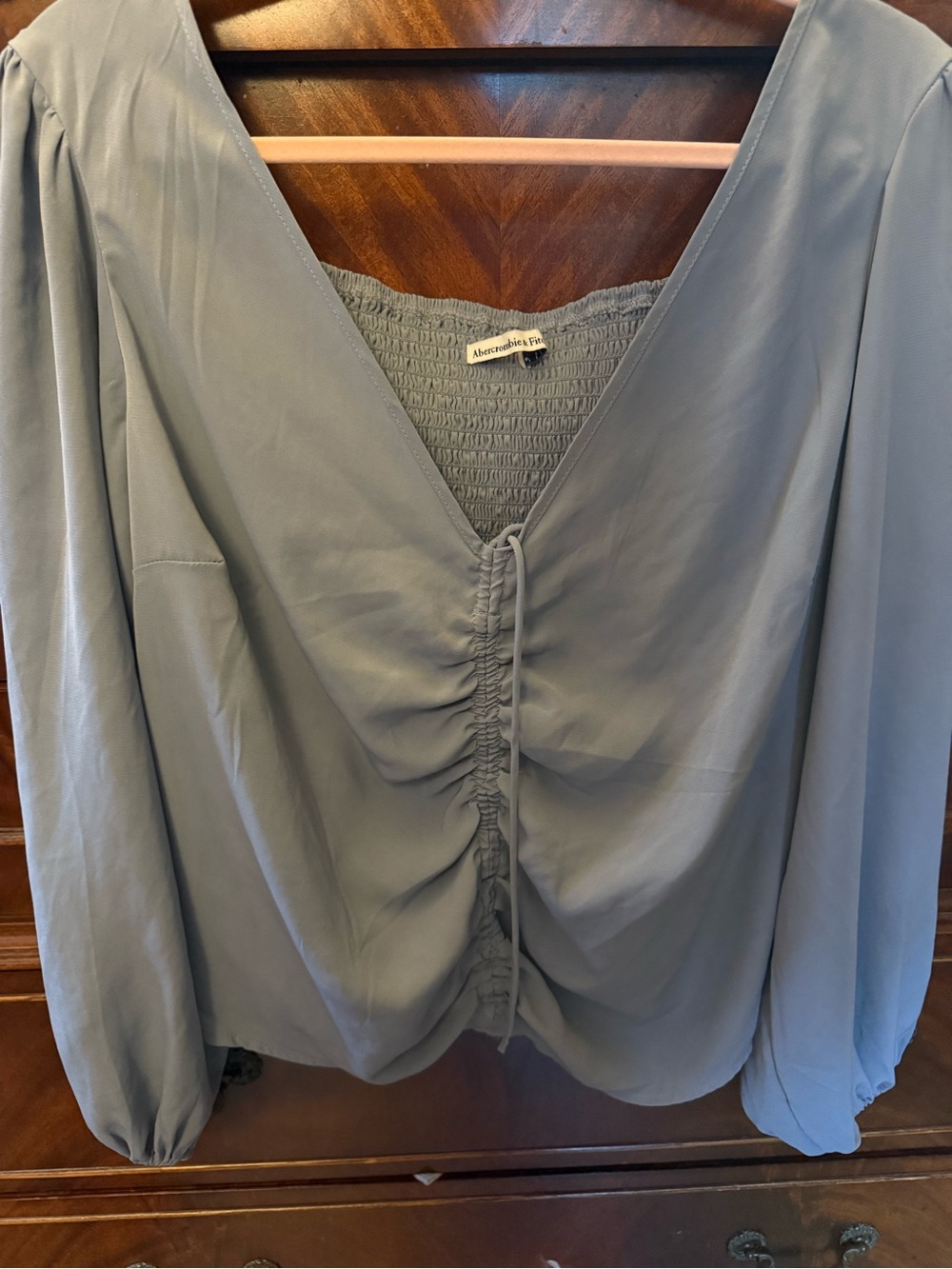 Abercrombie & Fitch Dusty Slate Blue V-Neck Ruched Front Blouse
